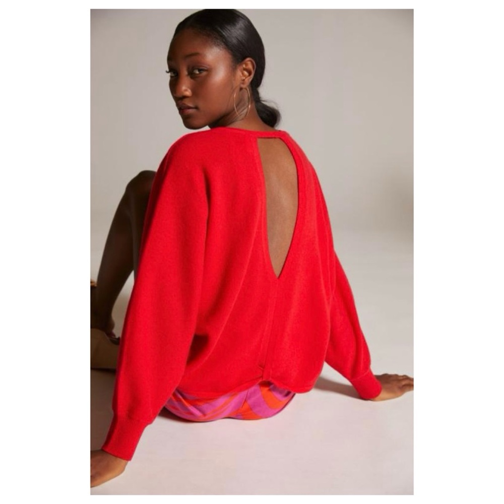 NWOT Anthropologie The Back Out And About Cashmere Sweater in Red  Size XS